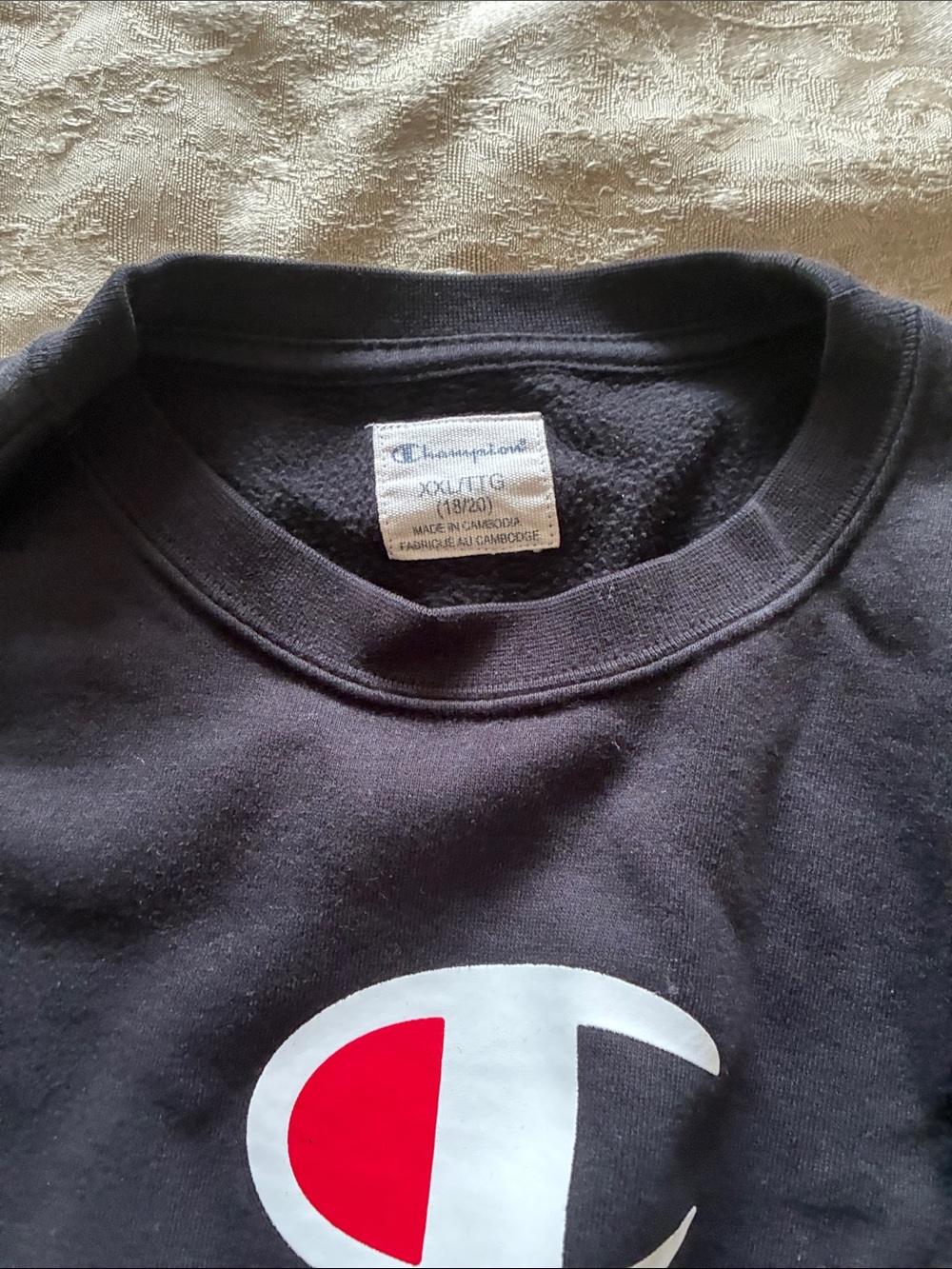 Champion Navy Crew Sweatshirt with Red Accent Logo - Picture 3 of 4